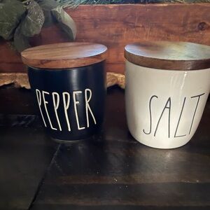 Rae Dunn Black and Cream Salt and Pepper Canisters